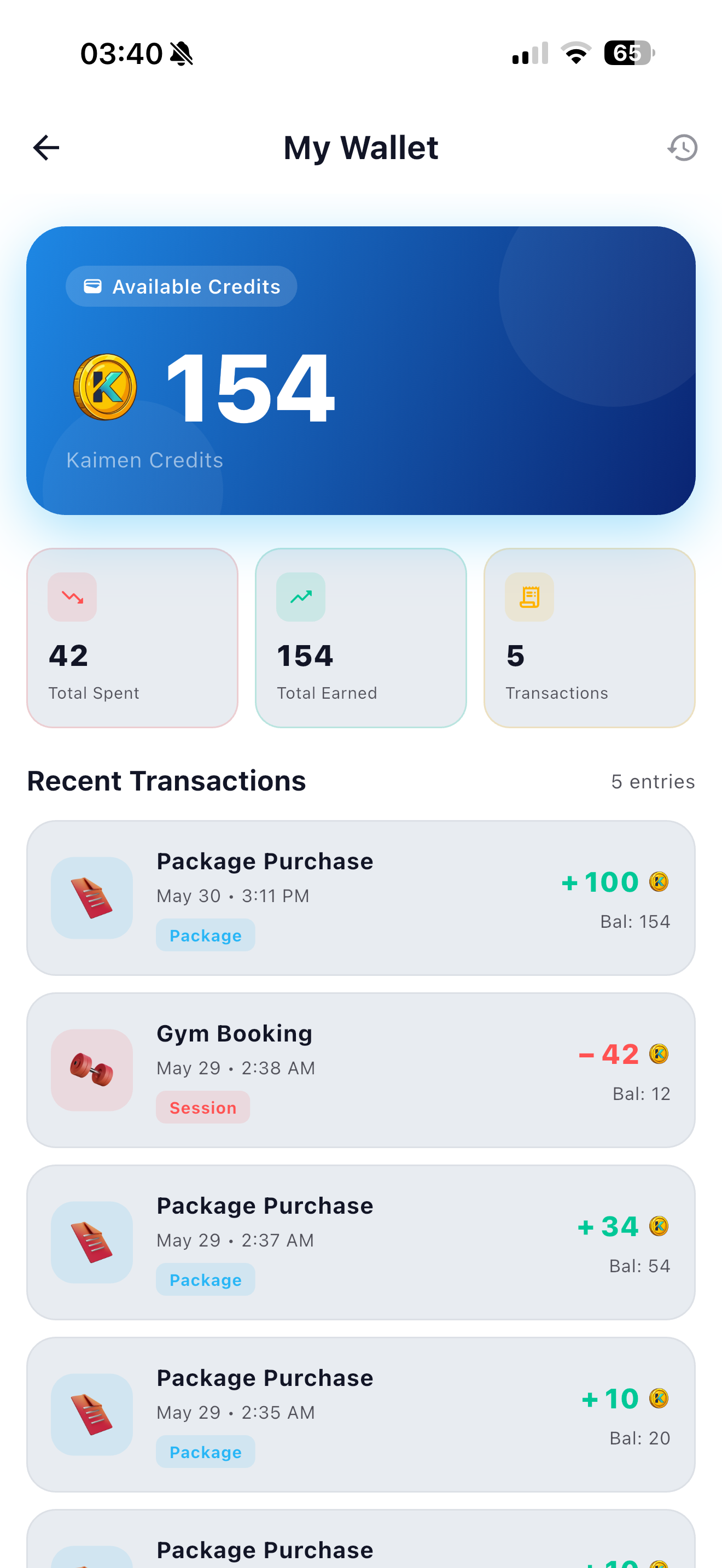 Kaimen credit wallet in the app
